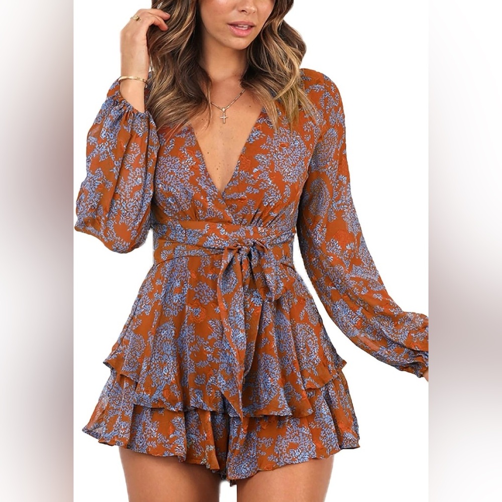 Elegant Floral Long Sleeve Jumpsuit